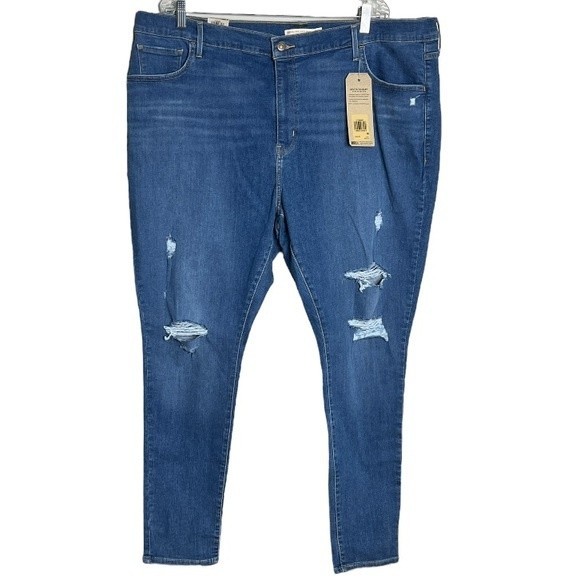 Levi’s 720 High Rise Super‎ Skinny Jeans Blue Medium Wash Distress Destroy - Picture 1 of 6